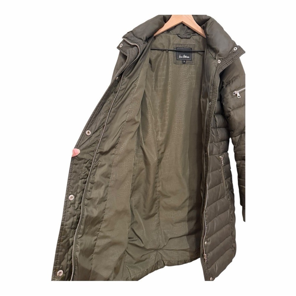 Sam Edelman Olive Green Lightweight Long Quilted Puffer Coat S Transition - Picture 8 of 11